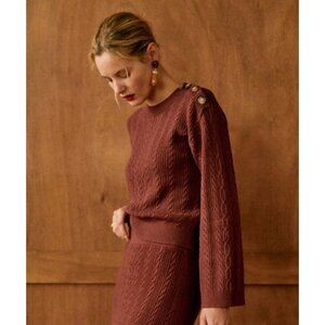 NWT Sezane Camilla in Caramel Cable Knit Merino Wool Blend Sweater XS